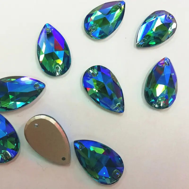 Jp rhinestone tear drop sewing beads with holes for making dancers forum size 17*28 mm china wholesale supplier