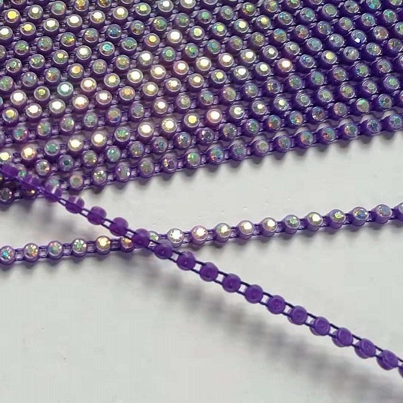 single row color customized colorful base plastic rhinestone mesh trimming 10 yards each roll