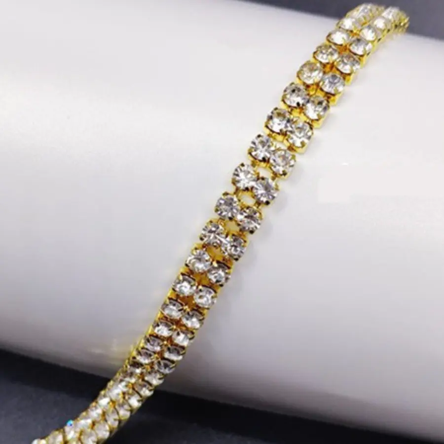 Superb Shiny Metal Cup Chain Trimming Silver & Gold Base With Crystal Clear Wholesale Supplier