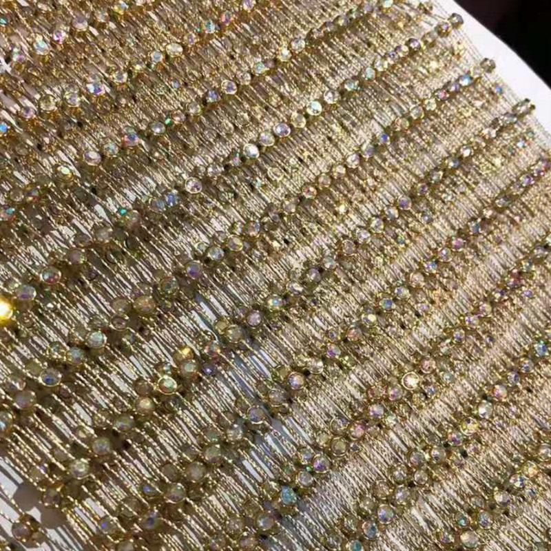 3MM SS12 Gold Fishnet AB Crystal Plastic Chain Rhinestone Roll 10 Yards